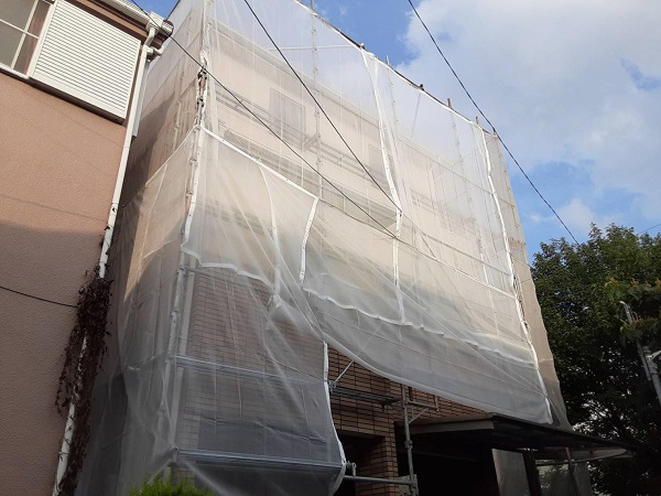 埼玉県さいたま市緑区　F様邸　外壁塗装　足場設置　飛散防止ネット (2)