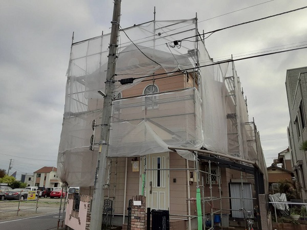 埼玉県さいたま市北区　N様邸　外壁塗装　足場組み立て　メッシュシート (3)